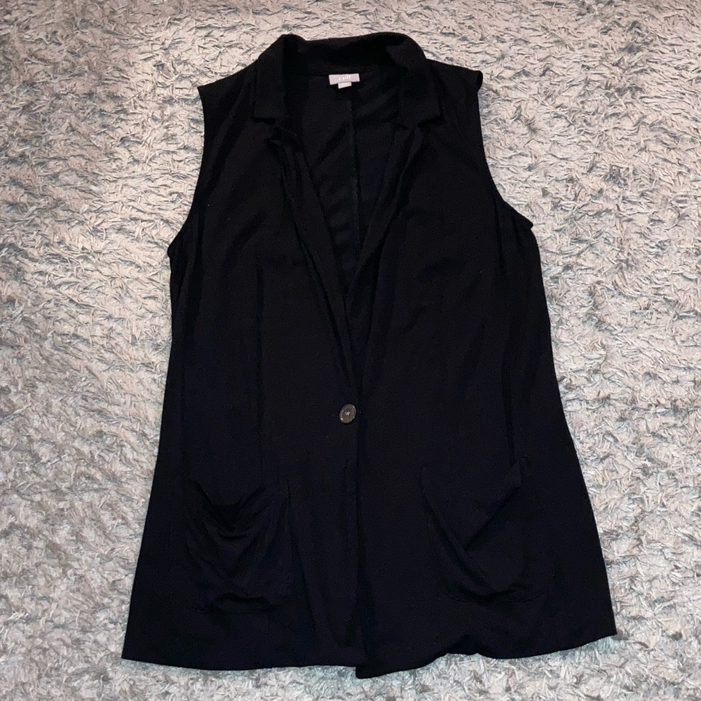 J. Jill Black super soft Stretch sleeveless tunic vest blazer one button top SM